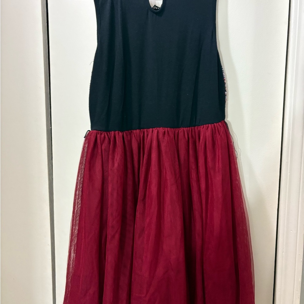 Floral Embroidered Dress with Tulle Skirt - Picture 2 of 3